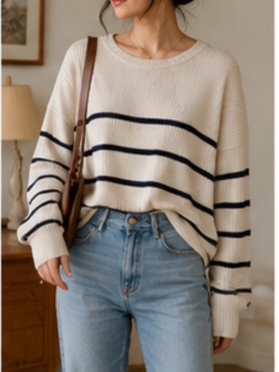 Madewell Sweaters - Madewell Cream Sweater with Navy Stripes